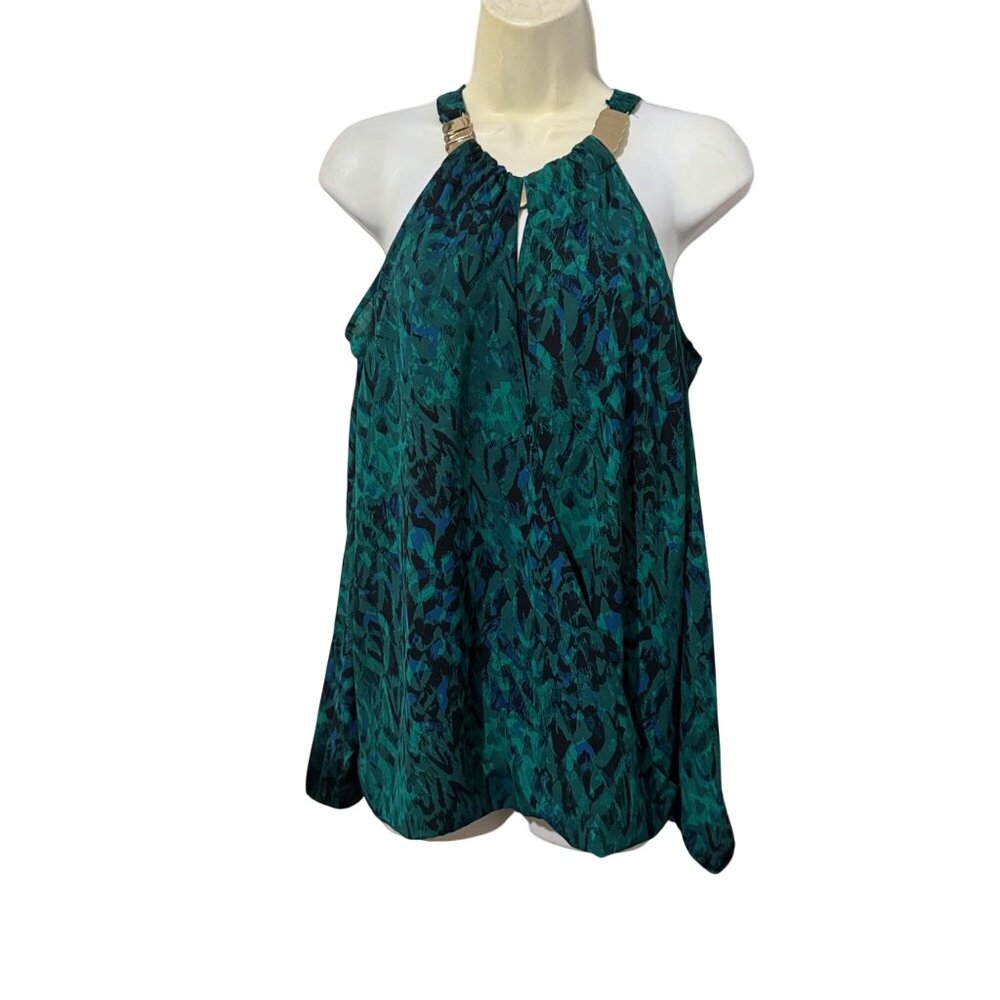 Thalia Sodi Women Printed Keyhole Neck Top Faux Wrap Halter Green Size medium‎